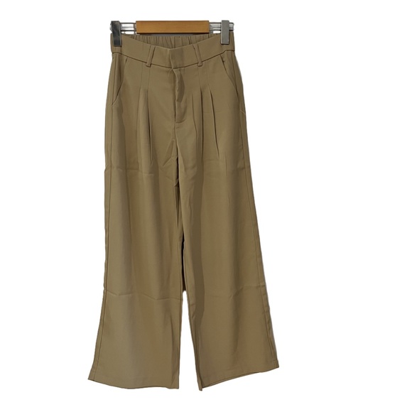 no tag Pants - Elegant Tan Wide-Leg Trousers